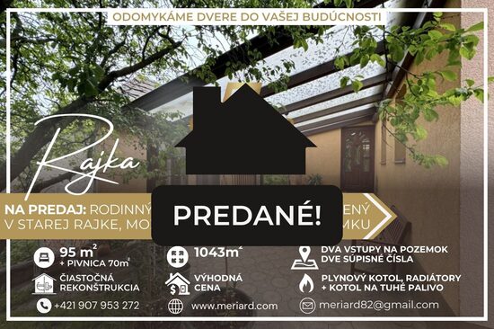 (PREDANÉ) 3 izbový podpivničený rodinný dom 95m, pozemok 1043m, Rajka