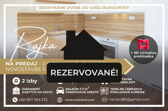 (REZERVOVANÉ) Na predaj 2 izbový byt, zariadený, veľký balkón 7,7m, parkovacie miesto /Rajka/