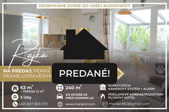 (PREDANÉ) Na predaj 3 izbový rodinný dom, terasa, upravená záhrada /Rajka/