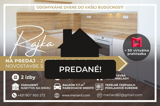 (PREDANÉ) Na predaj 2 izbový byt, zariadený, veľký balkón 7,7m, parkovacie miesto /Rajka/