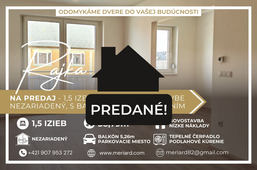 (PREDANÉ) 1,5 izbový byt, novostavba, 38,79m, balkón, parkovacie miesto /Rajka/