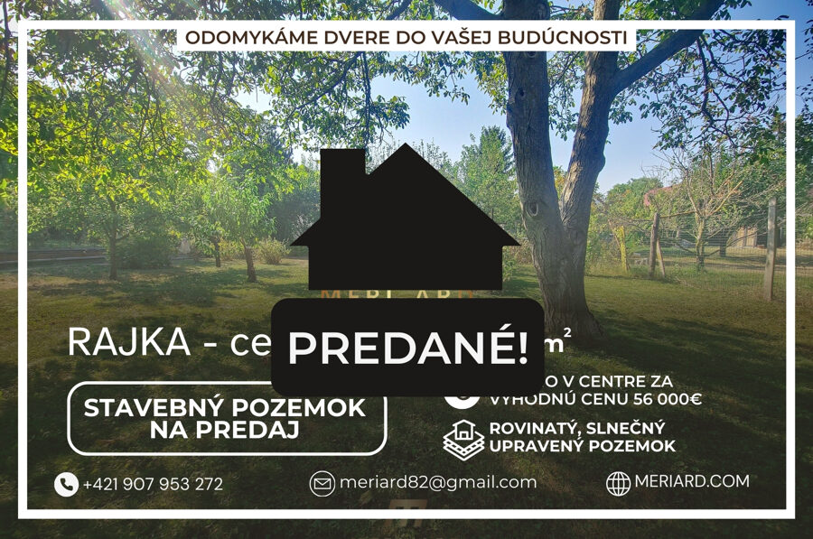 (PREDANÉ) Na predaj stavebný pozemok, centrum, 410m2, bez IS /Rajka/