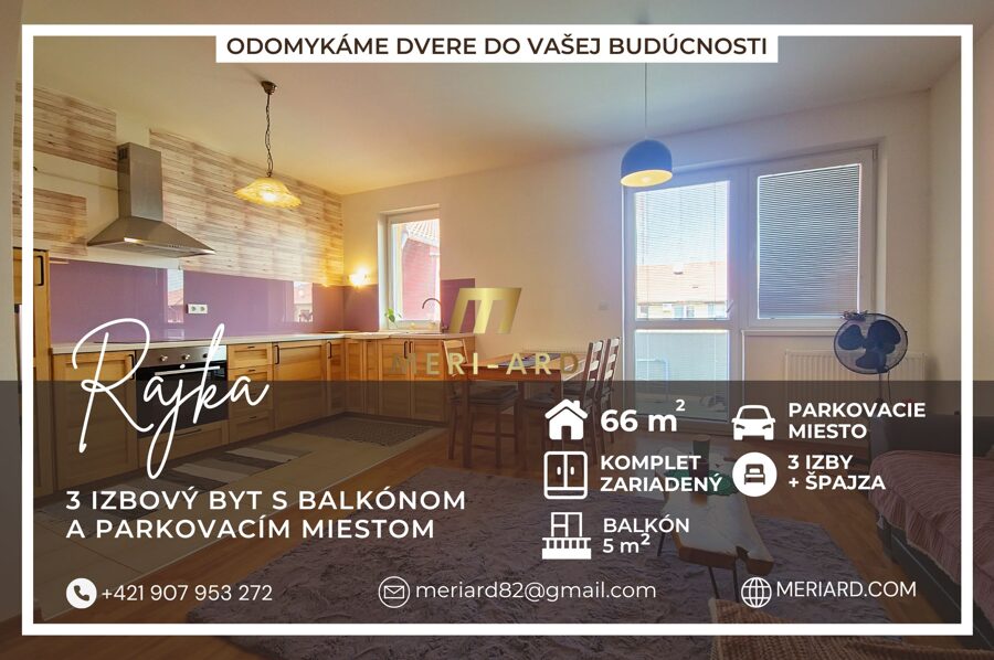 Na predaj 3 izbový byt s balkónom, 66m2, parkovacie miesto /Rajka/