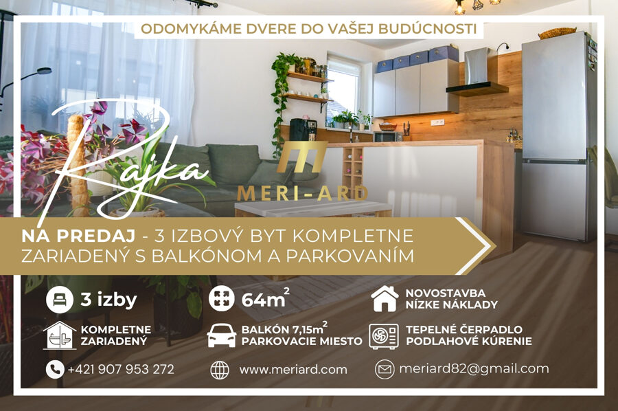 3 izbový zariadený byt, 64m2, balkón, parkovacie miesto /Rajka/